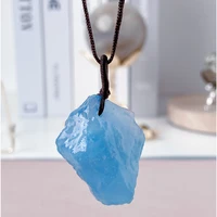 mineraali random aquamarine natural stone pendant rough raw blue crystal quartz rock specimen healing gem necklace women jewelry