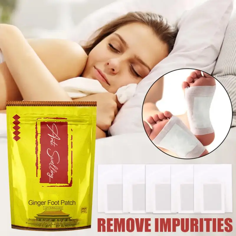 

10Pcs Ginger Wormwood Foot Patch Detox Anti-Swelling Relief Stress Pain Pads Feet Slimming Cleansing Improve Sleep Foot Patches