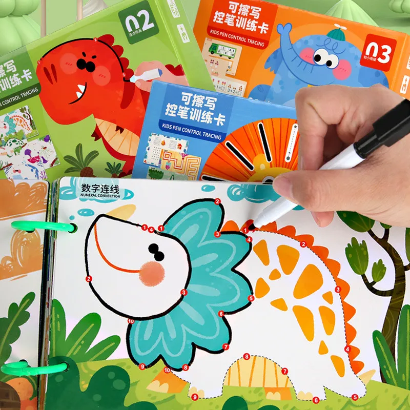 

Children Montessori Drawing Educational Toy Pen Control Hand Training Book Color Shape Math Match Game Set Toddler Learning Gift