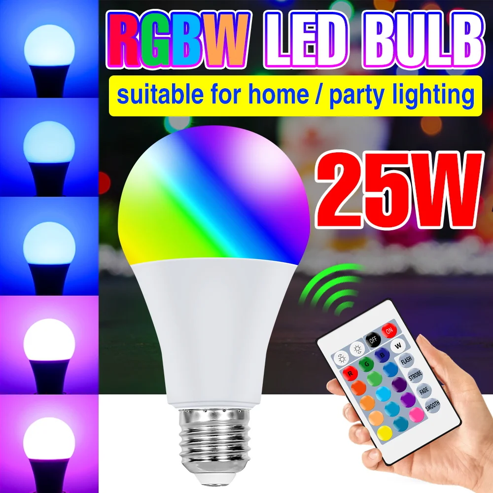 

220 В, E27, лампочка, RGB лампа, умная лампочка, яркая лампочка с регулируемой яркостью, RGBW прожектор 20 Вт, 25 Вт для украшения дома, гостиной