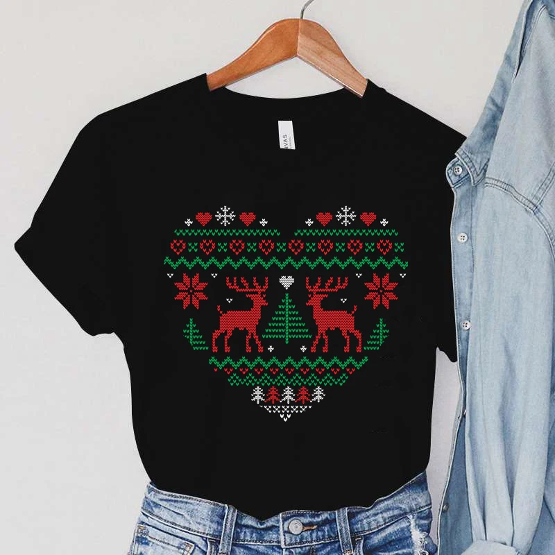 

Модная женская футболка с рисунком 2022, Рождественская яркая веселая Рождественская футболка с рисунком, повседневный топ с рисунком в стиле оленя на Рождество
