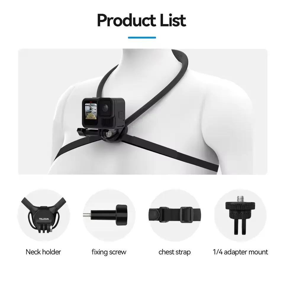 Фото Крепление на шею TELESIN 2 в 1 для экшн-камер GoPro, Insta360, DJI и смартфонов, с поддержкой нагрудного ремня №5