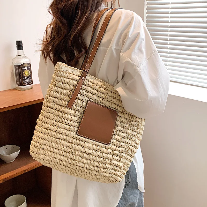 

Корейская версия сумки в пасторальном стиле новая женская летняя плетеная Сумка 2022 модная вместительная сумка-тоут сумка через плечо