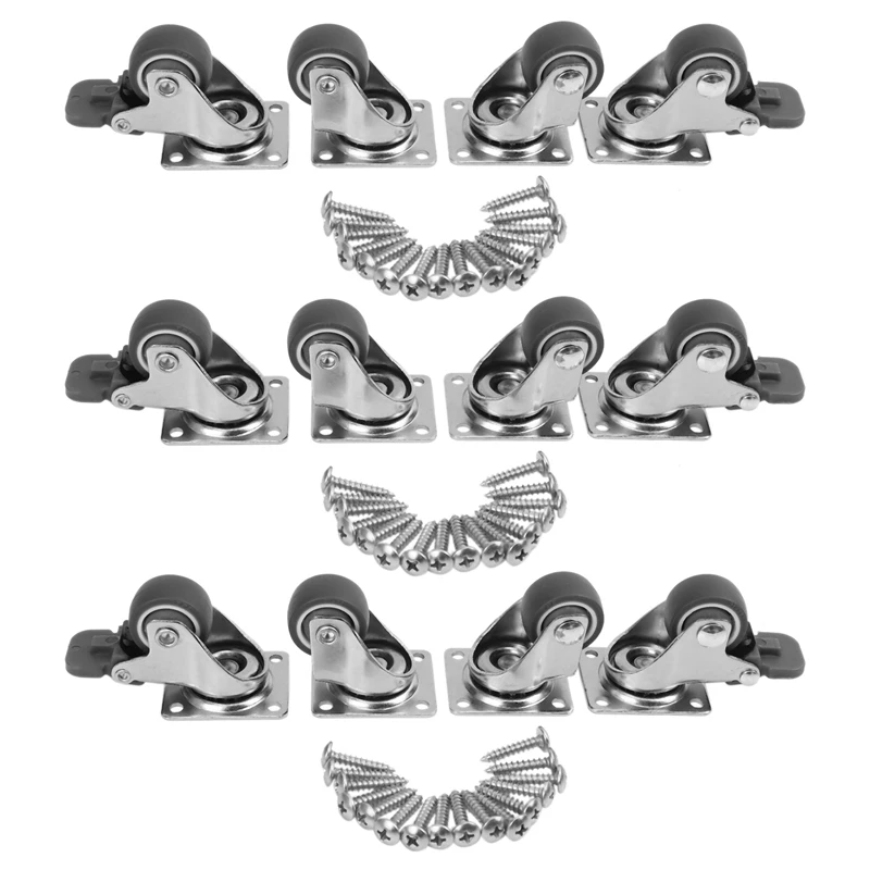 

Hot SV-12 Pack 1 Inch Low Profile Casters Wheels Soft Rubber Swivel Caster With 360 Degree Top Plate 100 Lb Total Capacity