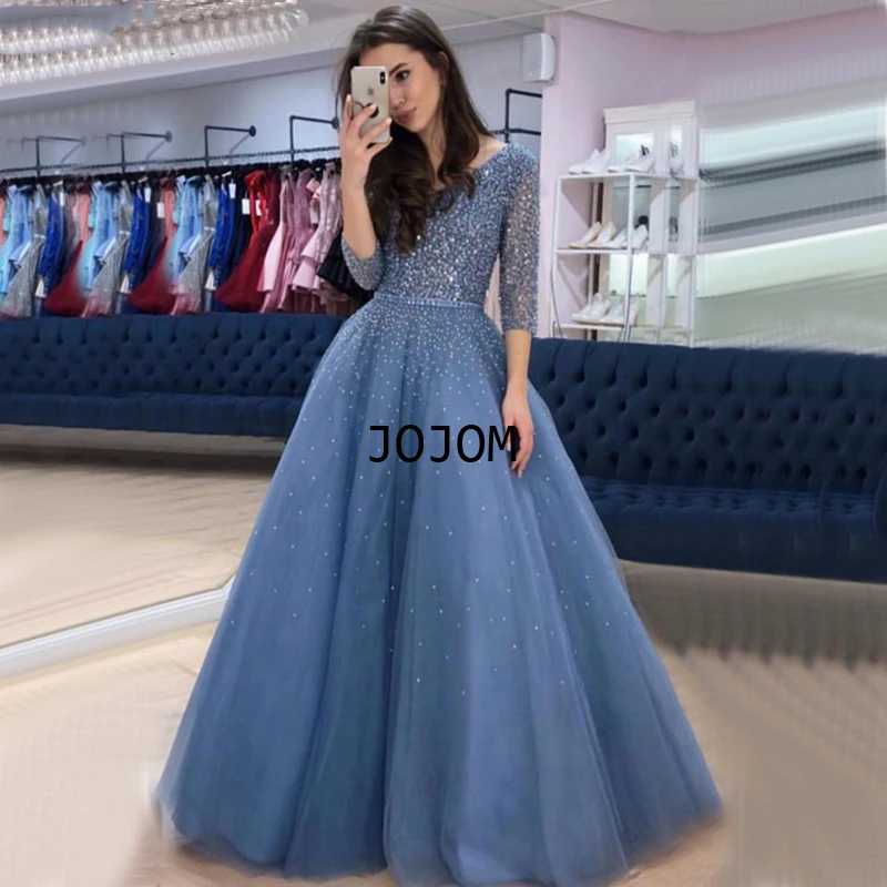 

Blue V-neck Sexy Ball Gowns Dress 2022 WomenCrystal Sparkle Tulle Formal Dress Design Evening Party Dresses for Women