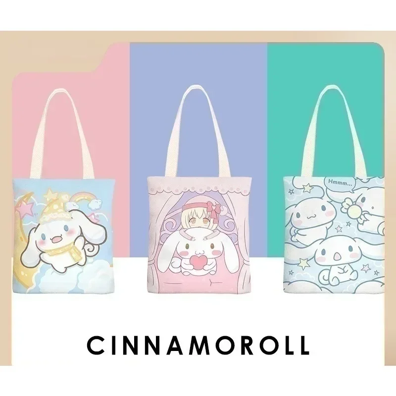 

Холщовая Сумка Cinnamoroll для женщин, модный школьный ранец с аниме Kuromi Melody милый девчачий Heart, простой школьный портфель для студентов