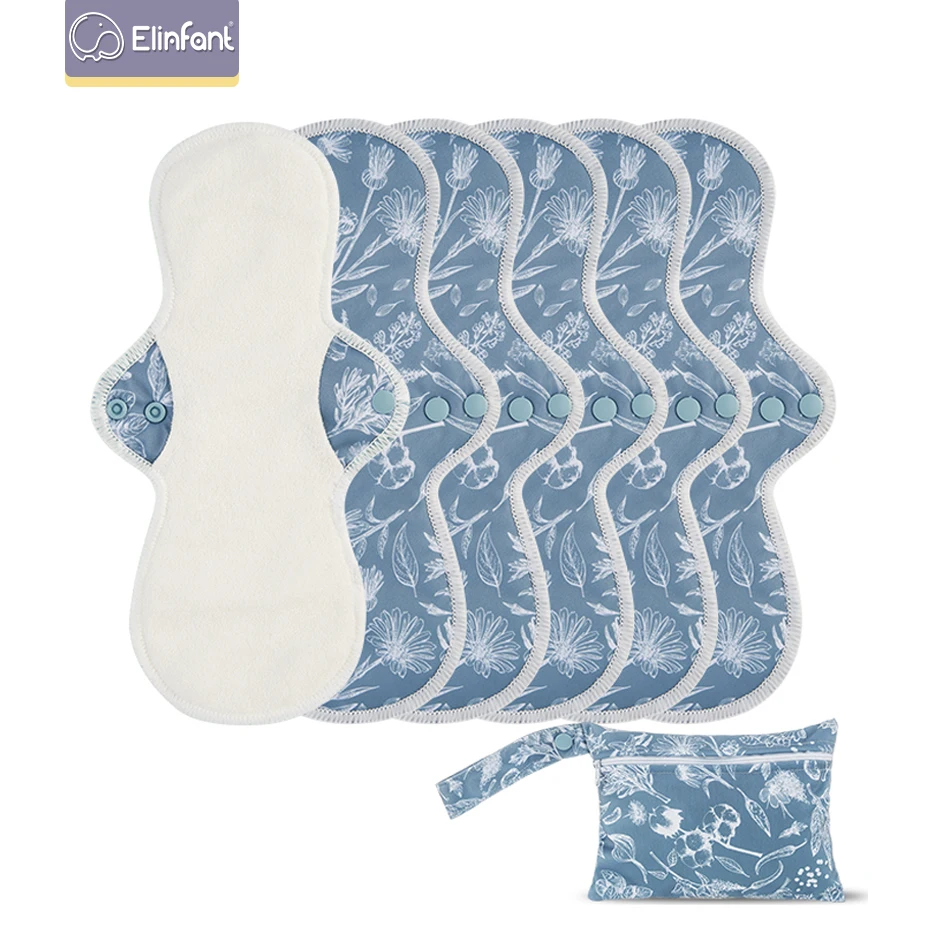 

Elinfant 5PCS Sanitary Napkin Pad With 1 Storage Bag Breathable Women Panty Liner Washable Reusable Cloth Menstrual Pad