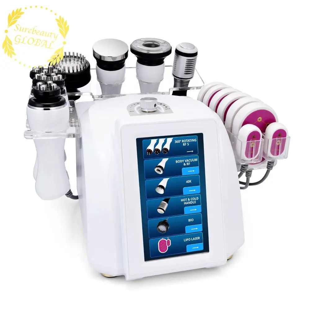 

9 in 1 360° Automatic 3D Rotating RF Spa Vacuum 40K Unoisetion Cavitation Ultrasonic Photon Micro Current LED Laser Body f