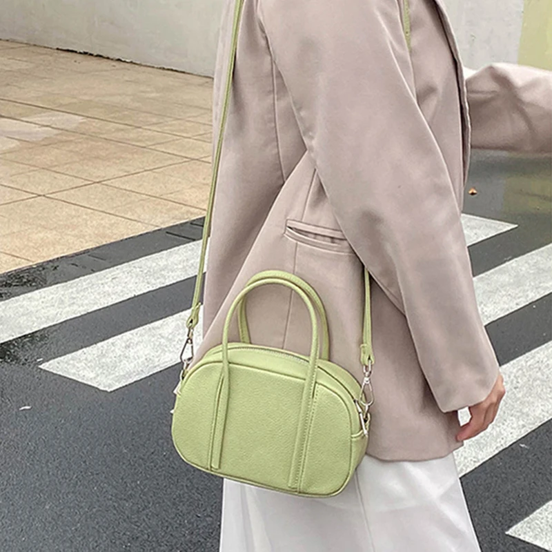 Solid Color Simple Shoulder Bag for Women Brand Small Underarm Bag Soft Pu Leather Tote Casual Women's Bowling Purse Trendy Bags