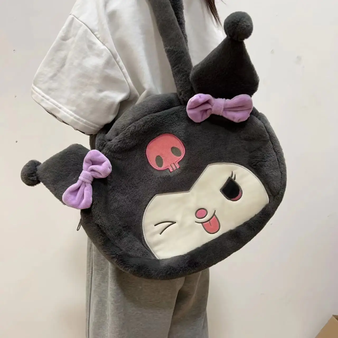 

Kawaii Kuromi Melody Cinnamoroll Plush Crossbody Bag Anime Sanrios Handbag Large Capacity Storage Bag Birthday Gifts for Girls