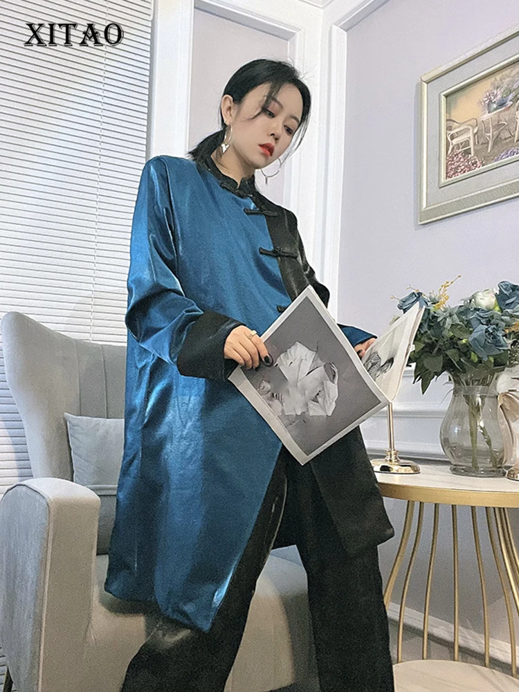 

XITAO Patchwork Jacket Fashion Hit Color Small Fresh Single Breast Vintage Goddess Fan Casual Style Loose 2022 Jacket ZY7291