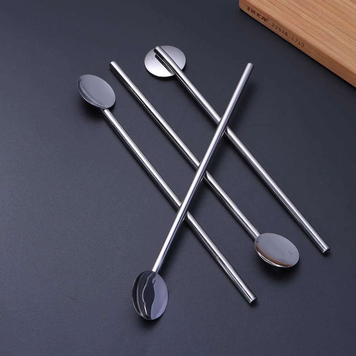 

6 Pcs/Pack Stainless Steel Round Shape Metal Drinking Spoon Straw Reusable Straws Cocktail Spoons Set Tubes
