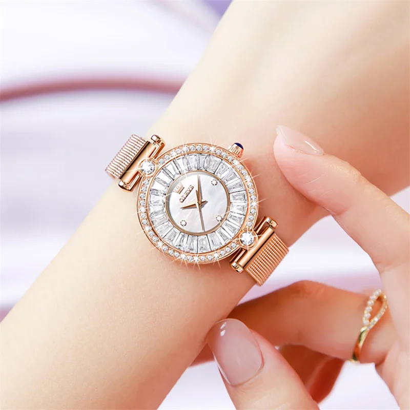 OLEVS модные кварцевые часы женские роскошные элегантные водостойкий сетчатый