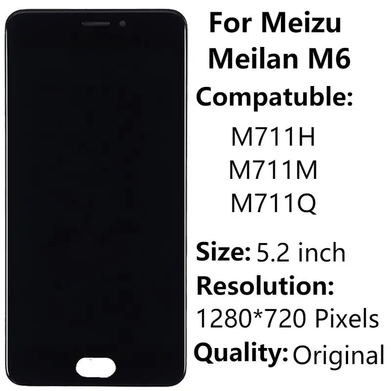 Оригинальный ЖК-дисплей 5,2 дюйма Meilan 6 с рамкой для дисплея Meizu M6, сенсорный экран M6, M711H, M711M, M711Q, ЖК-экран, стекло в сборе