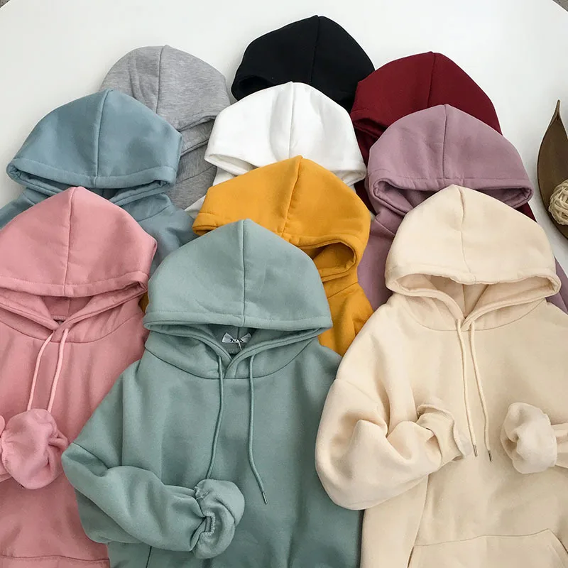 

Drawstring Hooded Women Pullover Basic Loose Sweatshirt 15 Color Korean Trend Round Neck Long Sleeve Harajuku Hoodies Femme
