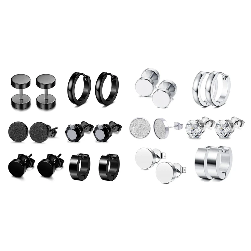 

6 Pairs/Set Stainless Steel Punk Earrings Hip Hop Rock Gothic Ear Studs Unisex Women Men Jewelry Gifts Unusual earrings