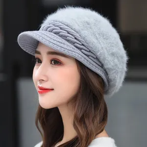 Elegant Women's Winter Rabbit Fur Hat Female Fall Knitted Hats for Woman Cap Autumn Ladies Fashion S in India