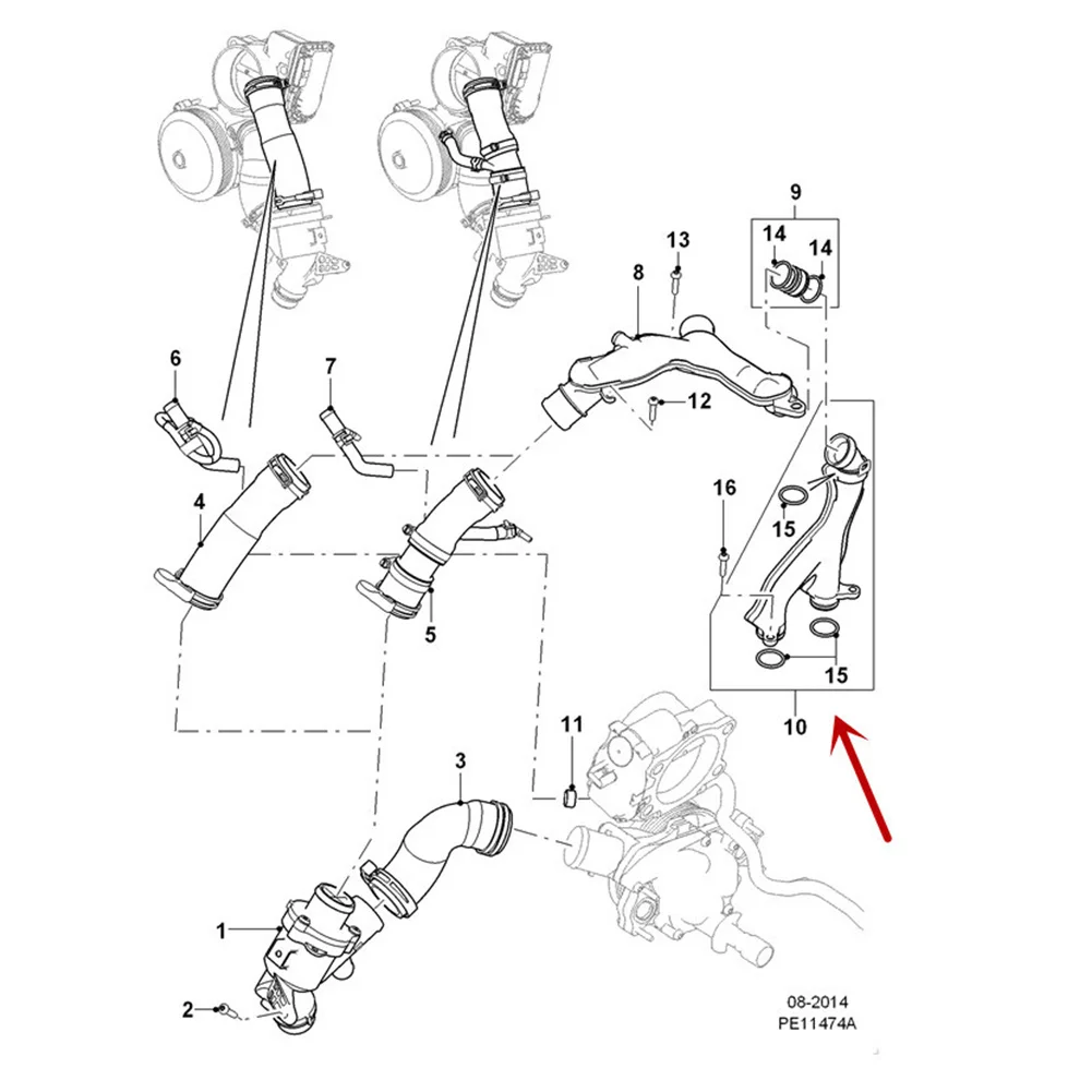 Автомобильная трубка для выхода воды Land Rover LR4 Range Spor 3.0L V6 5 0 V8 двигатель с наддувом
