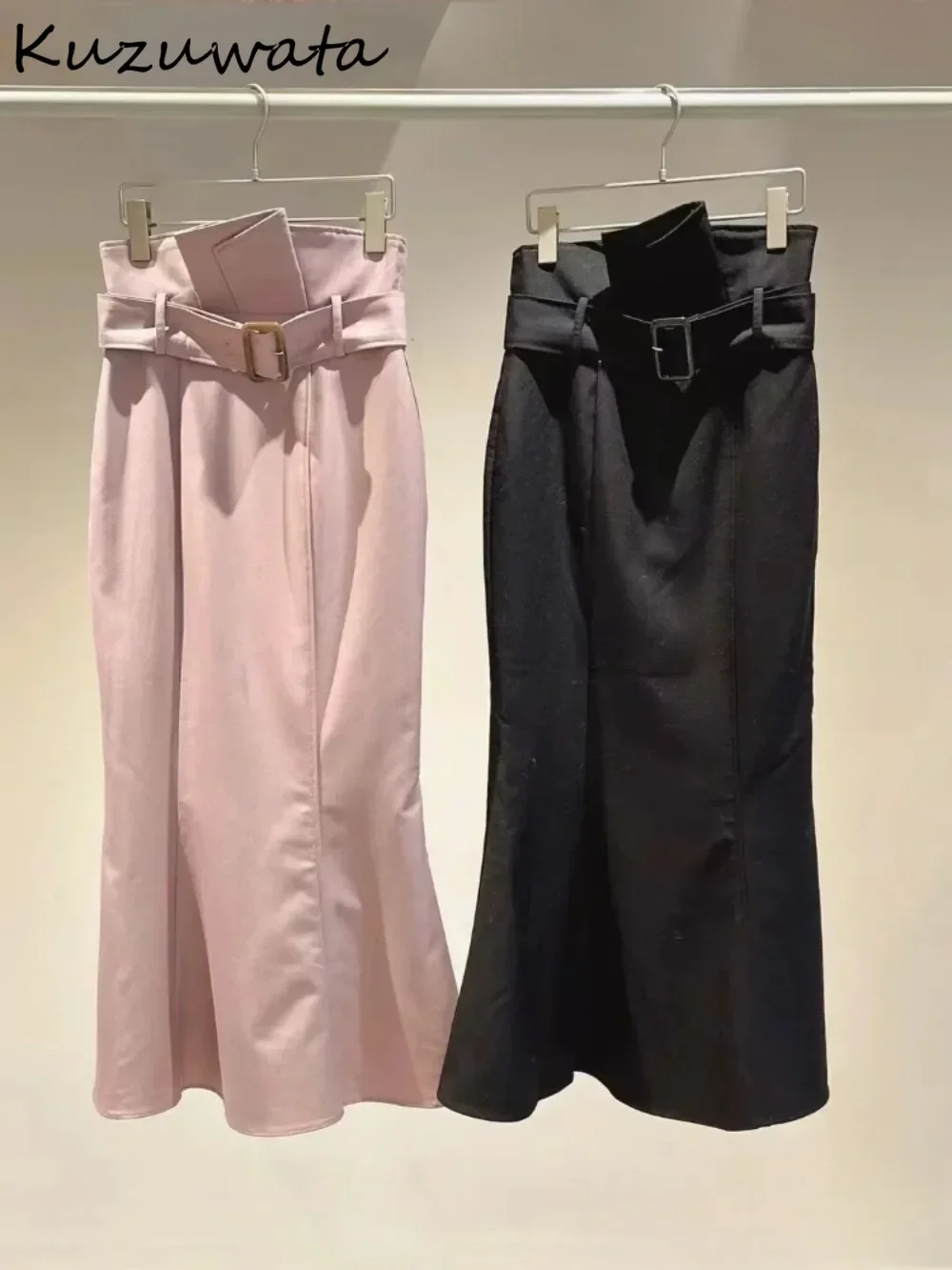 Kuzuwata Повседневные милые облегающие юбки с высокой талией и поясом Feminine Bud Mermaid Mujer