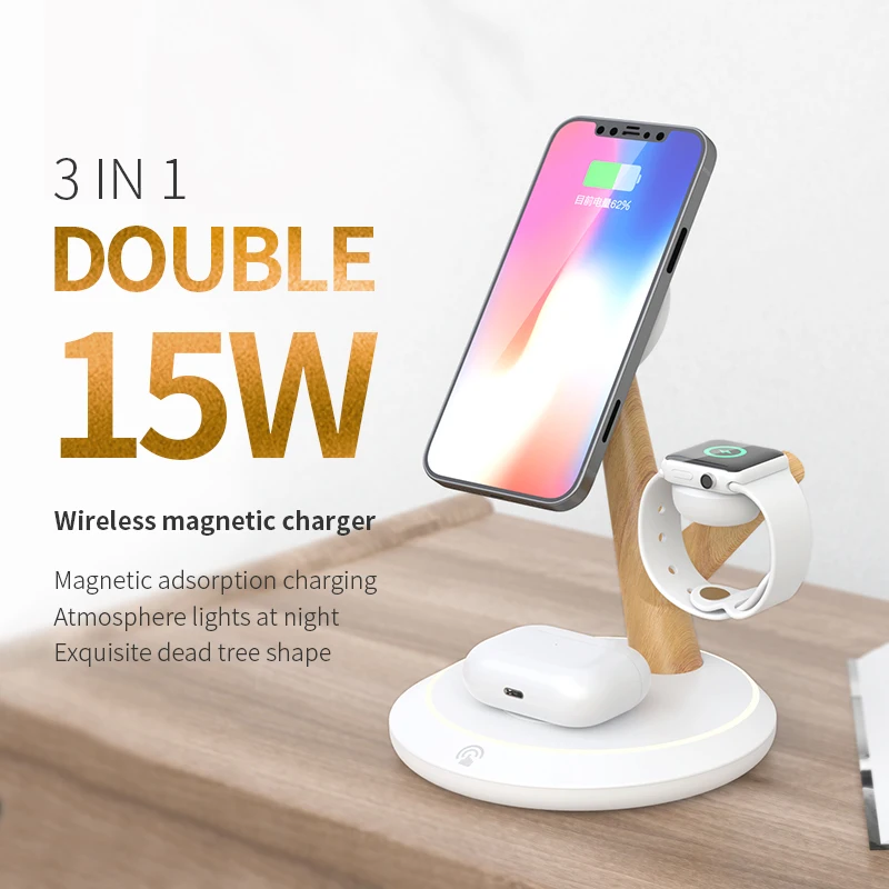 

3in1 Dual 15w Wireless Charger Wireless Charging Station Wireless Charging Bracket for Iphone 14 13 12 Apple Watch S1-S7 Airpods