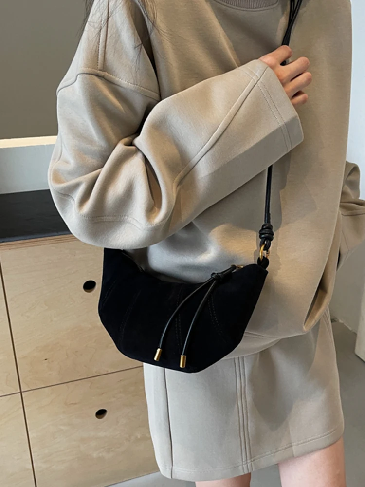 Осенне-зимние женские мягкие сумки на плечо винтажные однотонные универсальные