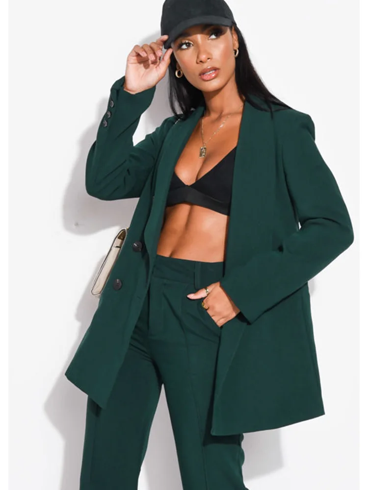 Women's Two-piece Retro Green Office Temperament Loose Suit Jacket Women's Long-Sleeved Women's Jacket + Pants Can be Customize
