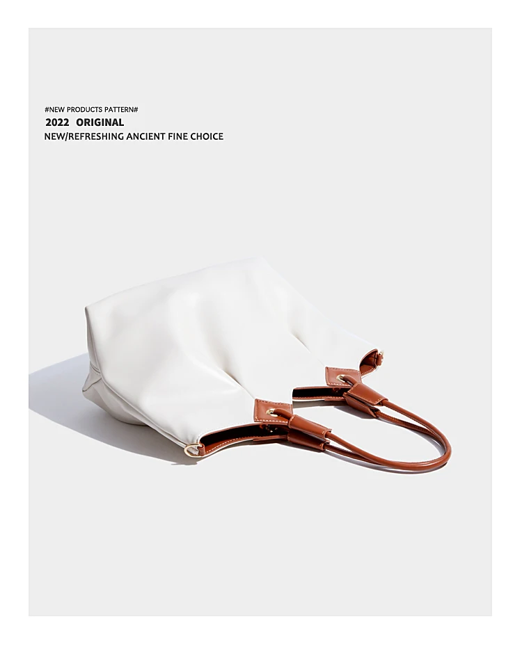 Elmsk Casual Large Capacity Tote Bag Women French Vintage Commute Leather Bag