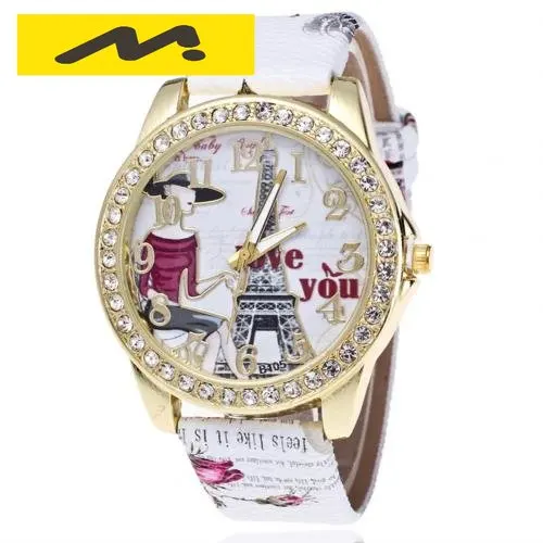 

Women Rhinestone Inlaid Tower Round Dial Arabic Number Analog Quartz Wrist Watch Top Brand Girls Bracelet Clock WristWatch