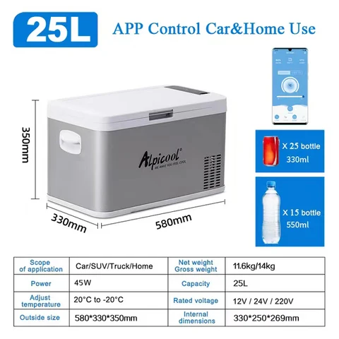 холодильник автомобильный Alpicool мини-холодильник  18л25л35л 12В24В220В автохолодильник
