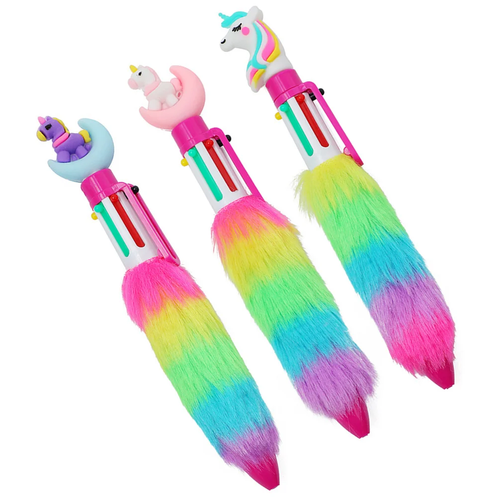 

3 Pcs Unicorn Ballpoint Pen Fountain Pens Puffy Girls Multicolor Multicolored Rainbow Plastic Fluffy Child Colorful