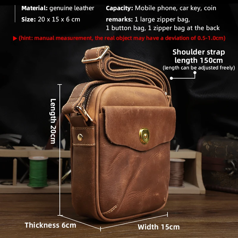 2022 New Genuine Leather Men's Messenger Bag Vintage Shoulder Bags High Quality Male Crossbody Bag Cross Body Pack For Travel