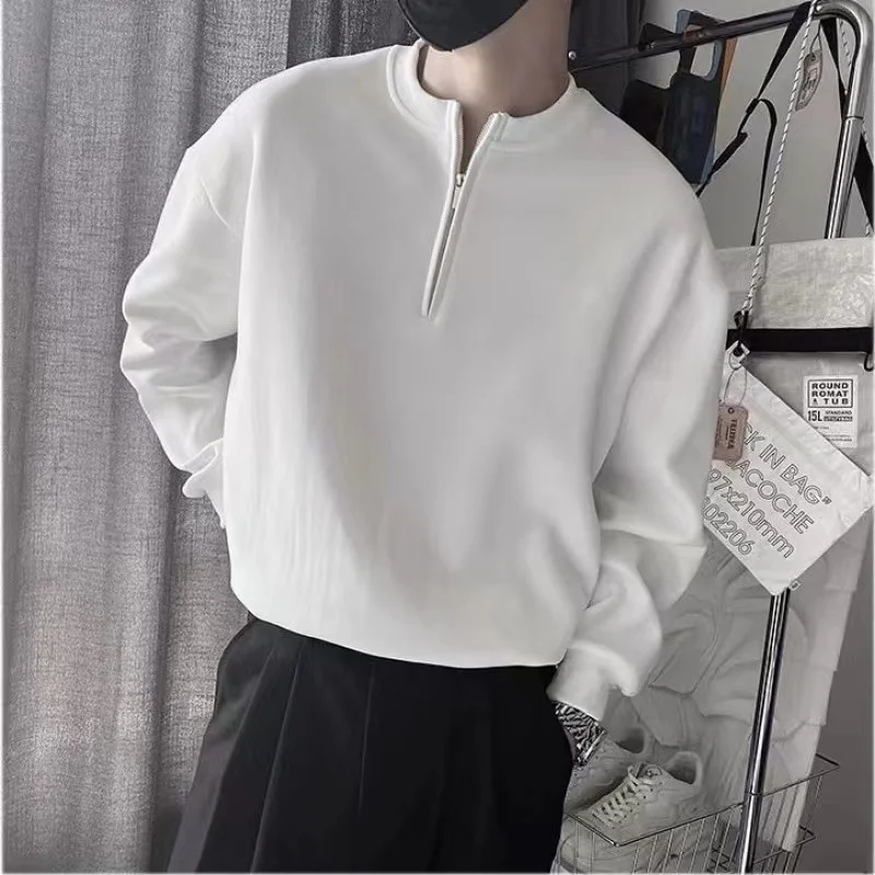 

White Half-zipper T-shirt Tide Spring and Fall Long-sleeved Body Shirt 2023 New Inside The Gang Handsome Tide Bottoming Shirt