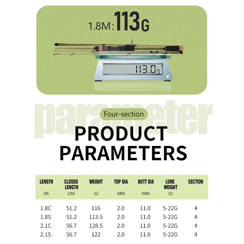 1.8-2.4M Casting Spinning Fishing Rod UltraLight Carbon Fiber Rod For Bass Pike Trout Fishing Caña De Pescar With Portable Bag