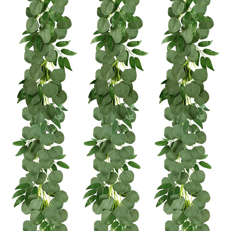 

Искусственная Серебряная эвкалиптная гирлянда 6,5 фута с ивовой лозой, листьями, зеленой гирляндой, 3 упаковки