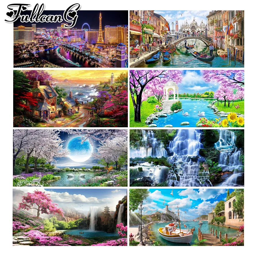 

5d Diy Mosaic Art Natural Scenery Large Diamond Painting New Collection 2022 City Landscape Mosaic Embroidery Picture AA3869