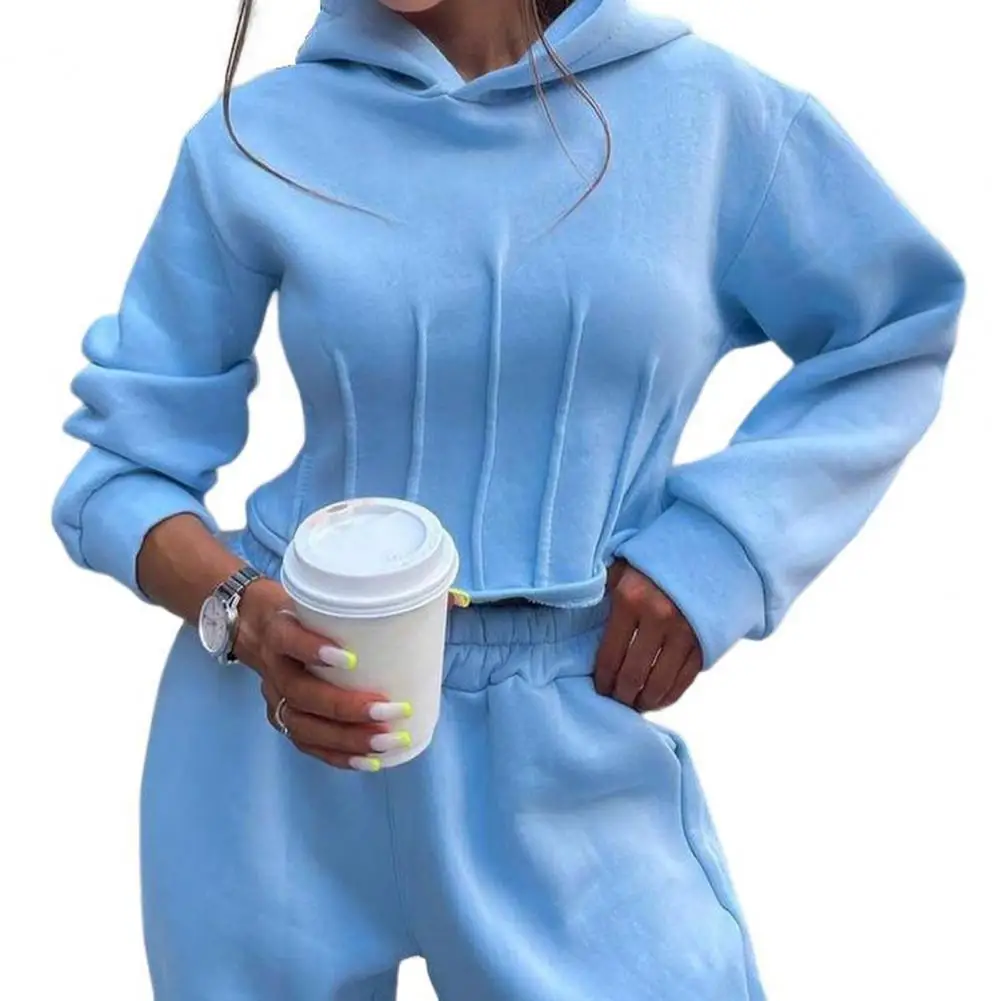 

2pcs/Set Hooded Women's Outfit Sweatshirt Back Drawstring Bandage Tops Hoodies Women Autumn Winter Pants Tracksuit Sports Set