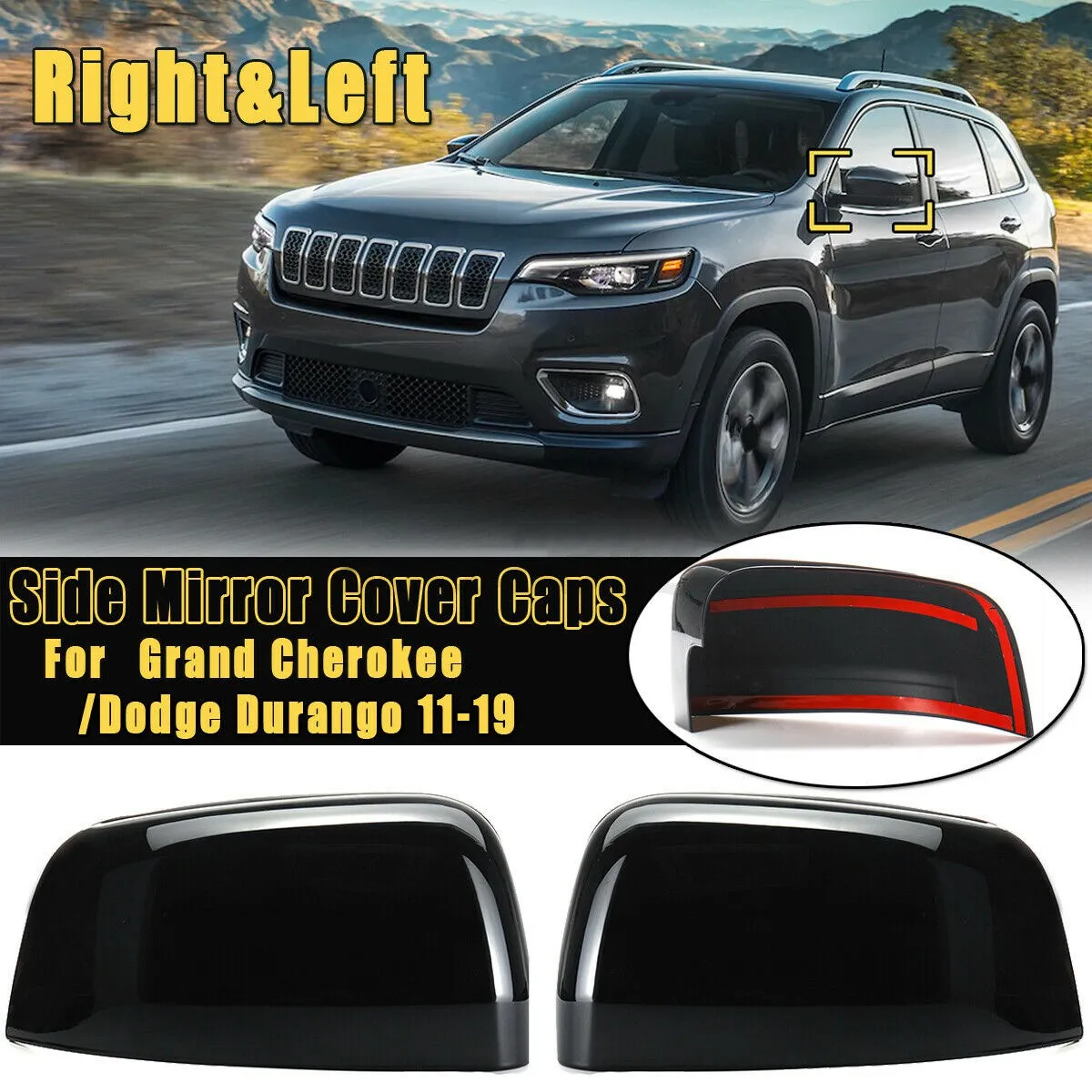 Фото 2-сторонние решения Rétroviseur Latéral Cache Capuchon Brillant Noir Aile Miroir Style для Jeep Grand Cherokee Dodge Durango 2011-2 №2
