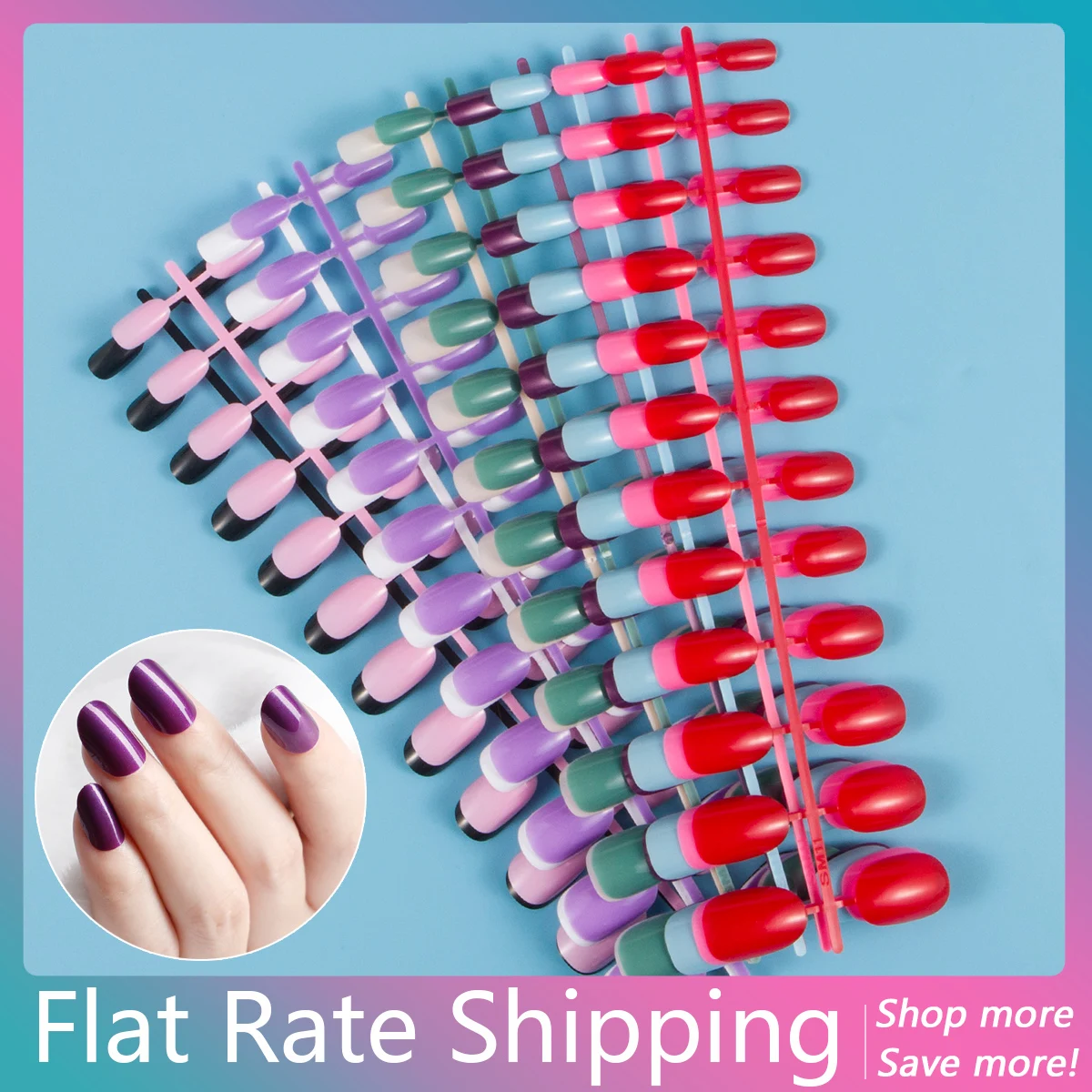 

Plain Colors Round Oval Shape Press on False Nail DIY 10 Sets Different Colors Full Cover Short Fake Nail Stick on Nails