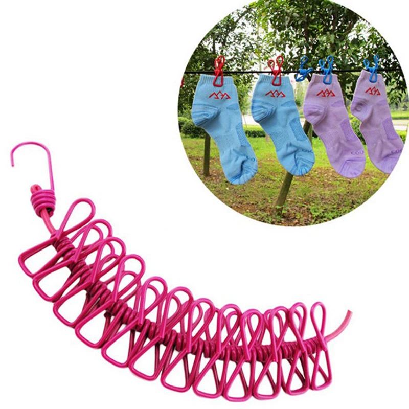 

TRetractable Socks Hanger Home With 12 Clips Travel Clothesline Washing Line Underwear Clothes Portable Elastic