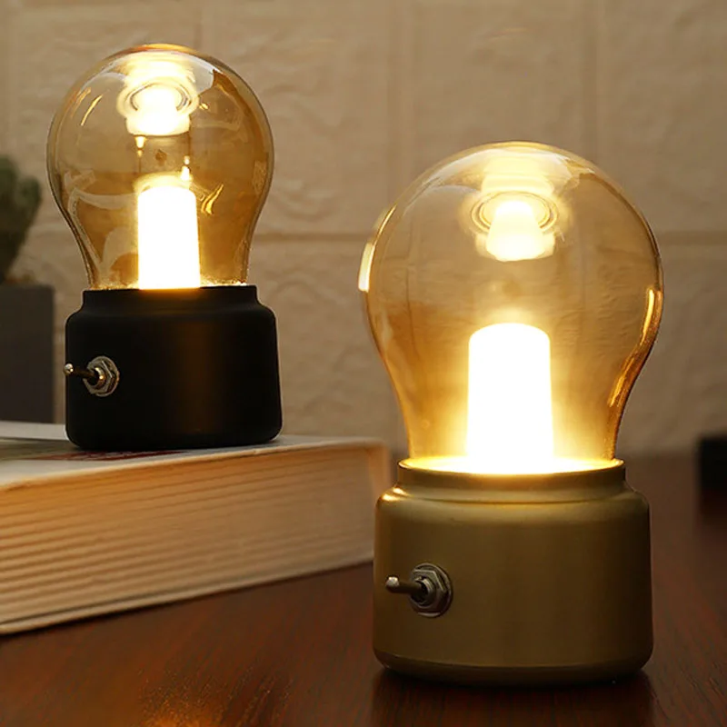 

Vintage LED Bulb Classical Blowing Desk Lamp USB Rechargeable Coffee Shop Atmosphere Lamp Bedroom Bedside Decoration Night Light