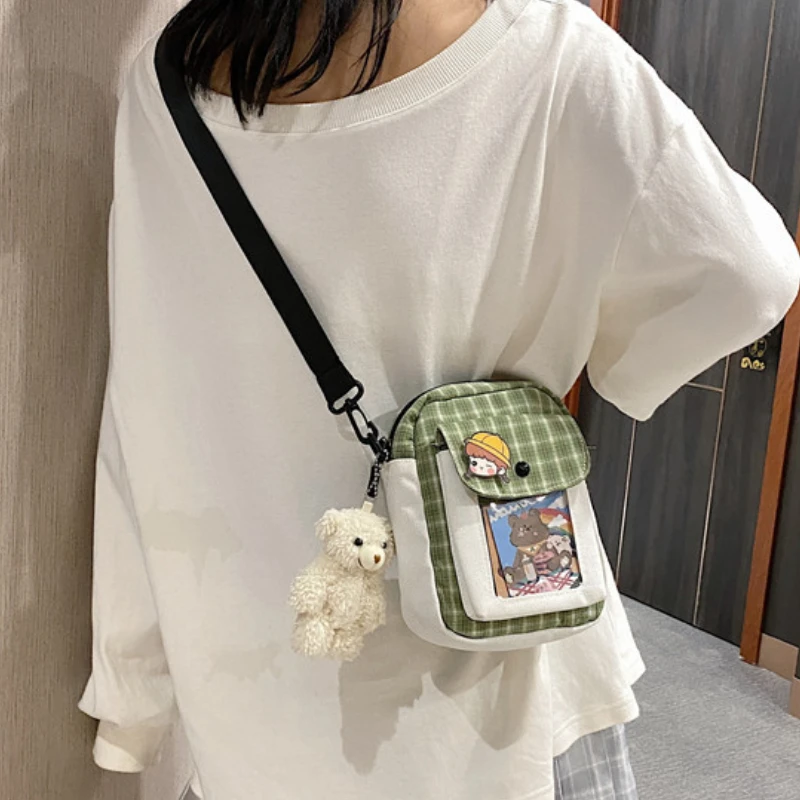 Girls Boys Canvas Bags 2022 Fashion New Children Lattice Lovely Student Messenger shoulder Bag