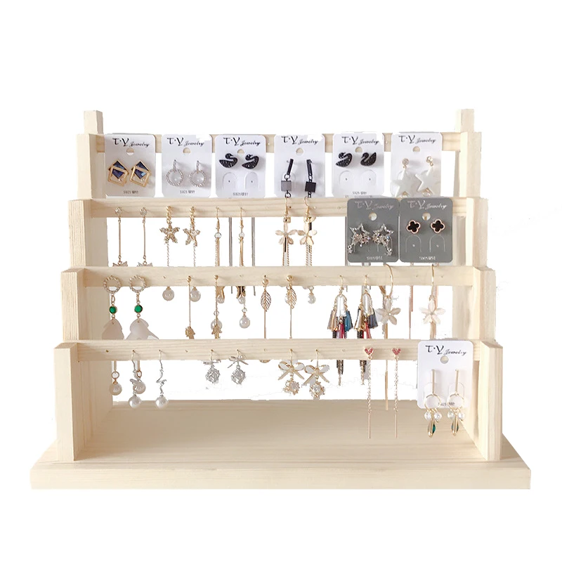 olid Wood Jewelry Display Rack Stand Earrings Holder for Stud Earring Pendants Bracelets Rings Jewelry Organizer Showcase Shelf