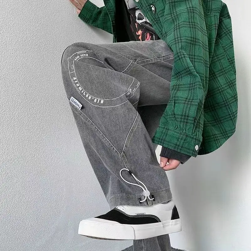 Men Jeans Korean Fashion Baggy Wide Pants Design Casual Denim Trousers Oversized Bottoms Ins Vintage Streetwear Male Y2K Clothes