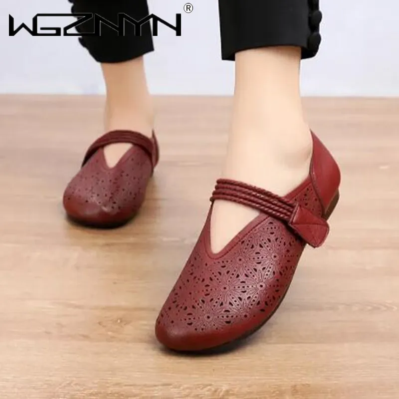 

2022 Summer New Soft Comfortable Genuine PU Leather Retro Shoes Round Toe Flat Female Women Footwear Comfort Ladies Sandals Shoe