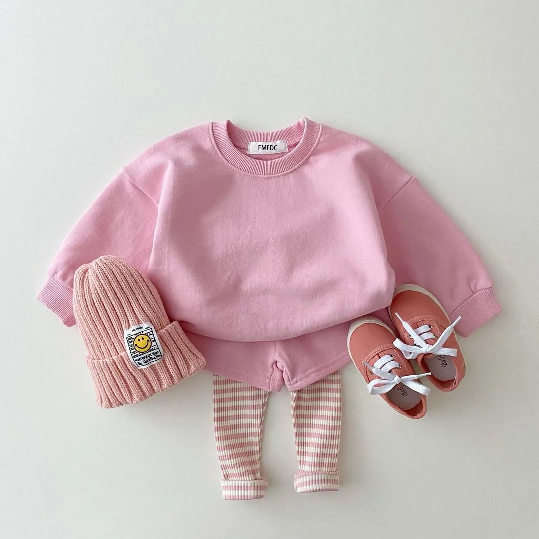 

Korean Baby Cotton Kintting Clothing Sets Kids Boy Girls Outfit Spring Autumn Teenage Infant Tracksuit Pullovers Tops+Pants 2PCS