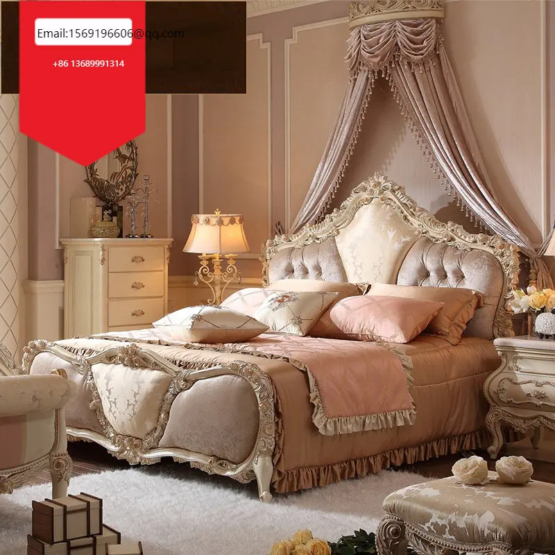 

Роскошная мебель в европейском стиле из цельной древесины для французской двойной спальни, свадебной ткани, кровать принцессы