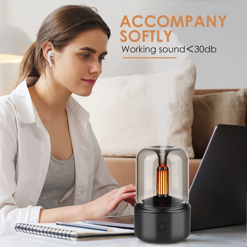Фото Ароматический диффузор аромалампа HATV Candle Light Essential Oil Lamp Portable 120ML USB Air Humidifier Ultrasonic Mist Maker with LED Night Light аромадиффузор для дома №2