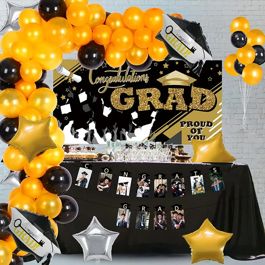 

CHEEREVEAL 2022 Graduation Season Party Decoration Gold Balloons Garland Arch Set Banner for University Graduate Party Supplies