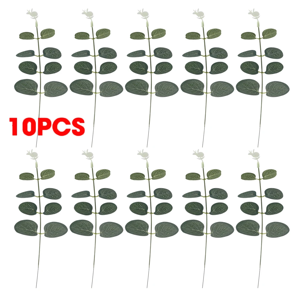 

10Pcs Artificial Eucalyptus Leaves Plastic Plants Leaves Bunch Branch Green Stems for Wedding Faux Fake Flowers Home Decoration
