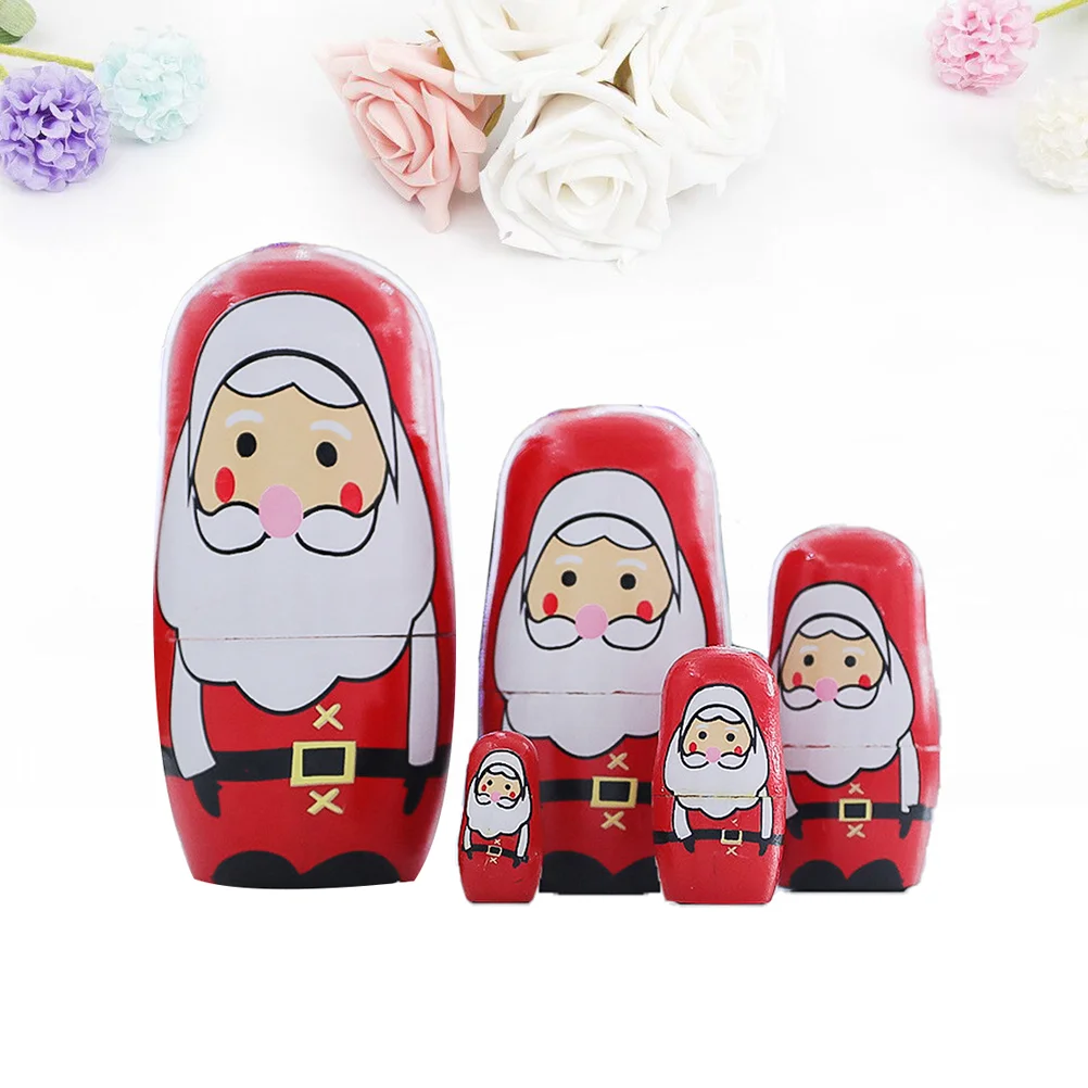 

Santanesting Christmasrussian Wooden Wood Stacking Toys Babushkatoy Handpainted Souvenir Traditional